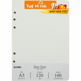 Ruột sổ còng Klong A5 200 trang - 100 tờ giấy chấm Dot Grid, giấy refill binder Klong MS 997