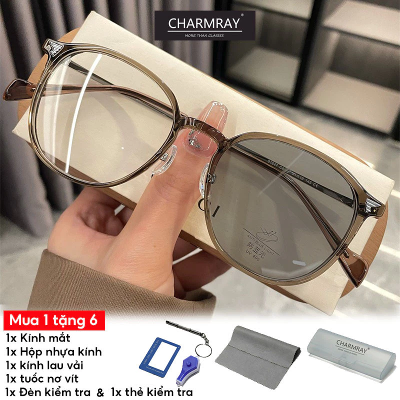 Charmray kính đổi màu Chống Bức Xạ Kính Mắt Dành Cho Nữ Khung Tròn Máy Tính Ống Kính Có Thể Thay Thế