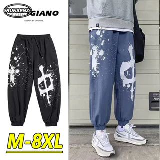 M-8xl Mùa Hè Hợp Thời Trang Crop Quần Nam Plus Kích Thước Quần Jogger Nhân Quả Rời Xanh Mồ Hôi Quần Dài