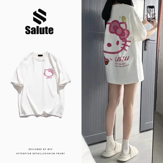 Áo phông nữ trắng form rộng mùa hè local brand SALUTE cổ tròn áo thun in hình cute Hello Kitty 100% cotton Y1238