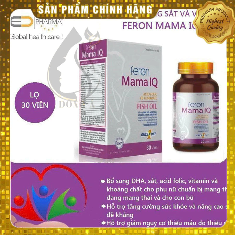 Viên uống  Feron Mama IQ hỗ trợ vitamin cần thiết cho phụ nữ mang thai.