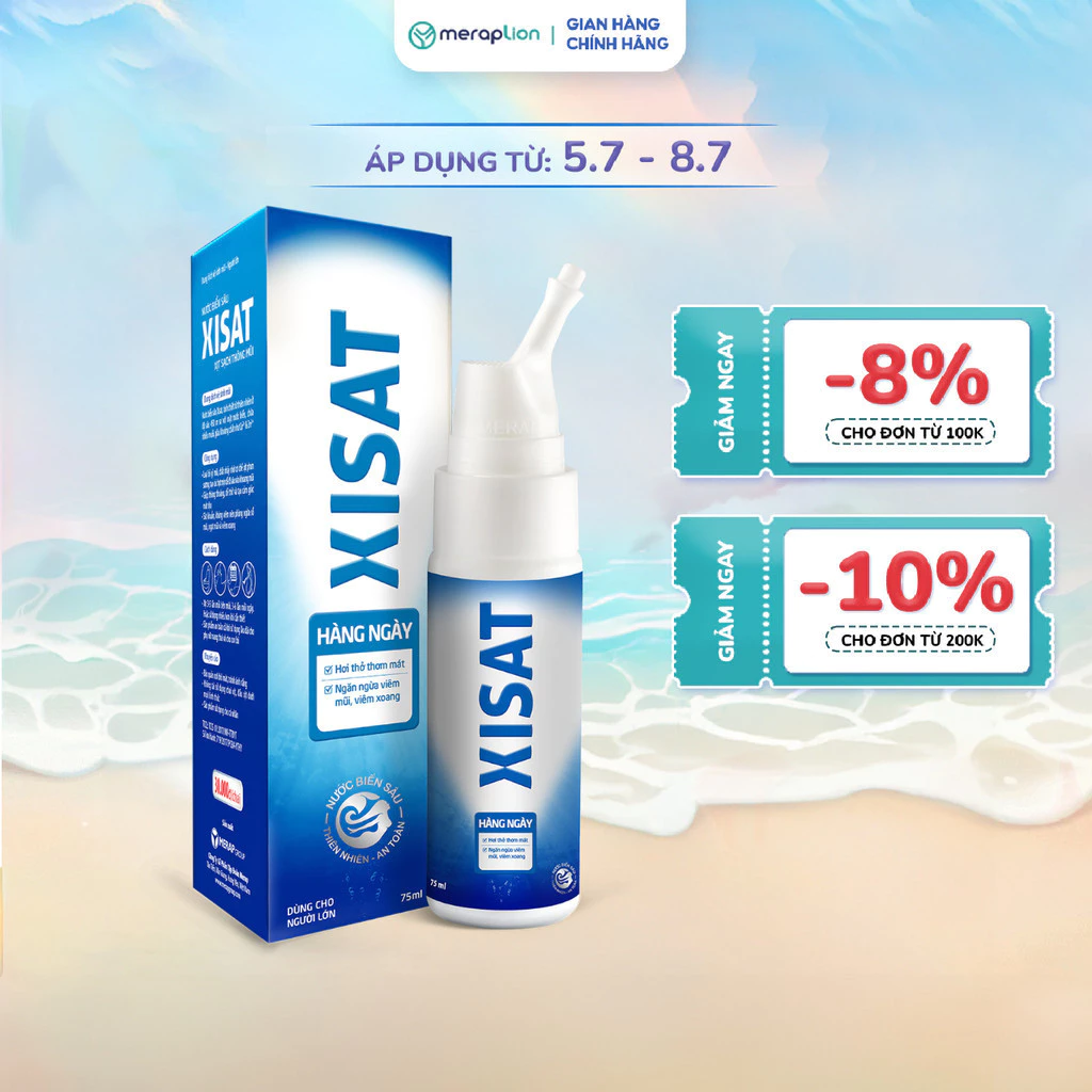 Xịt mũi nước biển sâu XISAT hằng ngày 75ml vệ sinh mũi, phòng ngừa sổ mũi, ngạt mũi và viêm xoang