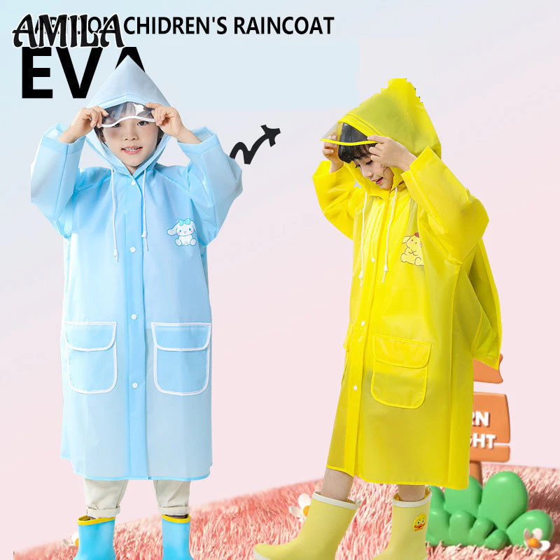 Áo mưa trẻ em Phim hoạt hình thời trang học sinh tiểu học có túi đi học và bộ áo mưa dày poncho EVA