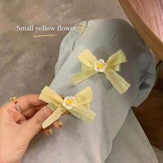 Hàn Quốc Mới Milky Yellow Nơ Tóc Ngọt Hoa Nhỏ Nổ Kẹp Bé Gái Phụ Kiện Tóc Thời Trang