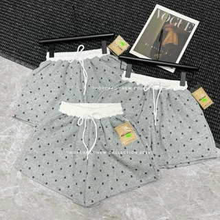 Quần short hoạ tiết chữ X cạp cao đẹp lưng chun, Quần đùi lưng chun chất umi cotton sịn hottrend