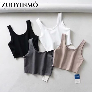 Zuoyinmocroptop dệt kim cổ chữ U không tay thiết kế quyến rũ thời trang