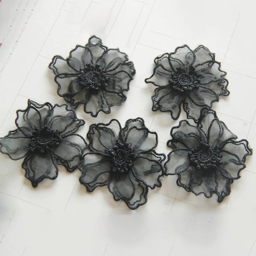 5 Chiếc Hai Lớp Ren Hoa Đính Thêu Miếng Dán Rpair Cho DIY Handmade Thủ Công Váy Cưới Trang Trí 6.5CM Rộng