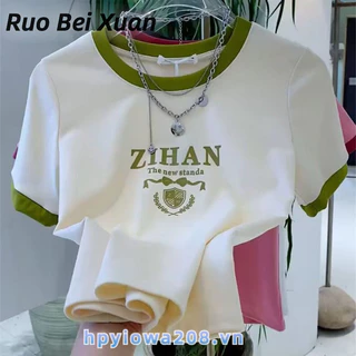 Ruo Bei Xuân Nữ Tay Ngắn Màu Thời Trang Cổ Tròn Rời Tay Ngắn Thường Ngày Tươi Mới Đơn Giản Thời Trang Áo