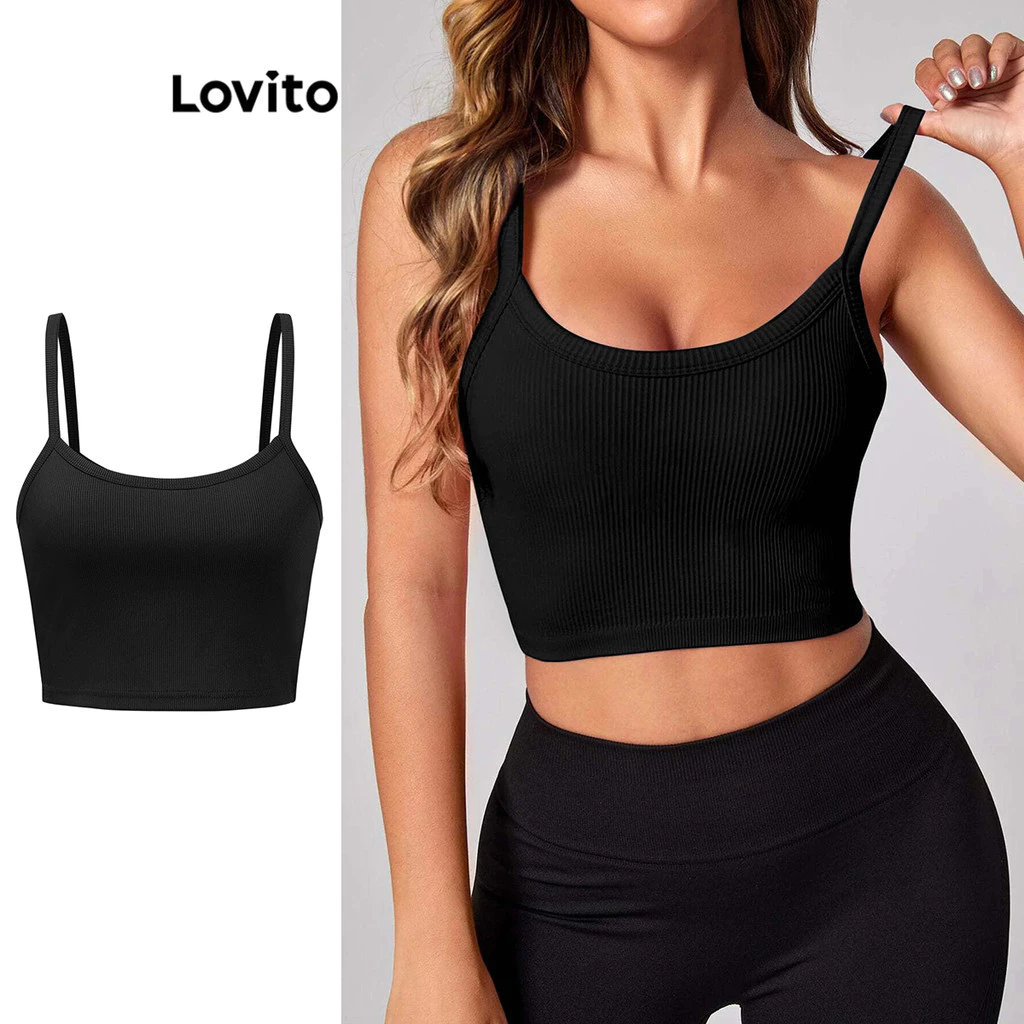 Lovito Áo crop top trơn cơ bản thông thường dành cho nữ LSE02024