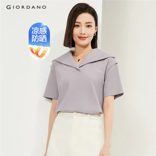 GIORDANO WOMEN Ice cooling embroidery sailor collar polo shirt 13314201