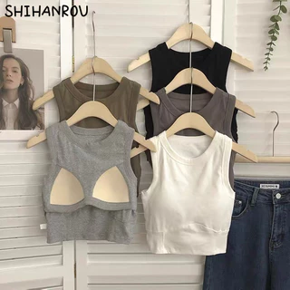 Shihanrou [100% chất liệu cotton] Tay ngắn, có miếng đệm ngực nữ thời trang [M746]