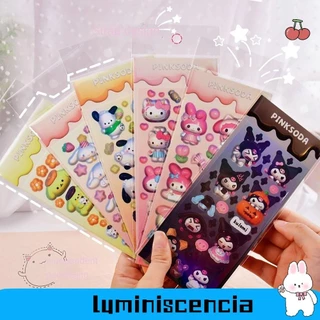 Nhãn dán LUMINISCENCIA Sanrio, Nhãn dán mô hình trang trí nhật ký Kuromi HelloKitty, Văn phòng phẩm sáng tạo Mymelody Pochacco Goo Card Trang trí cô gái