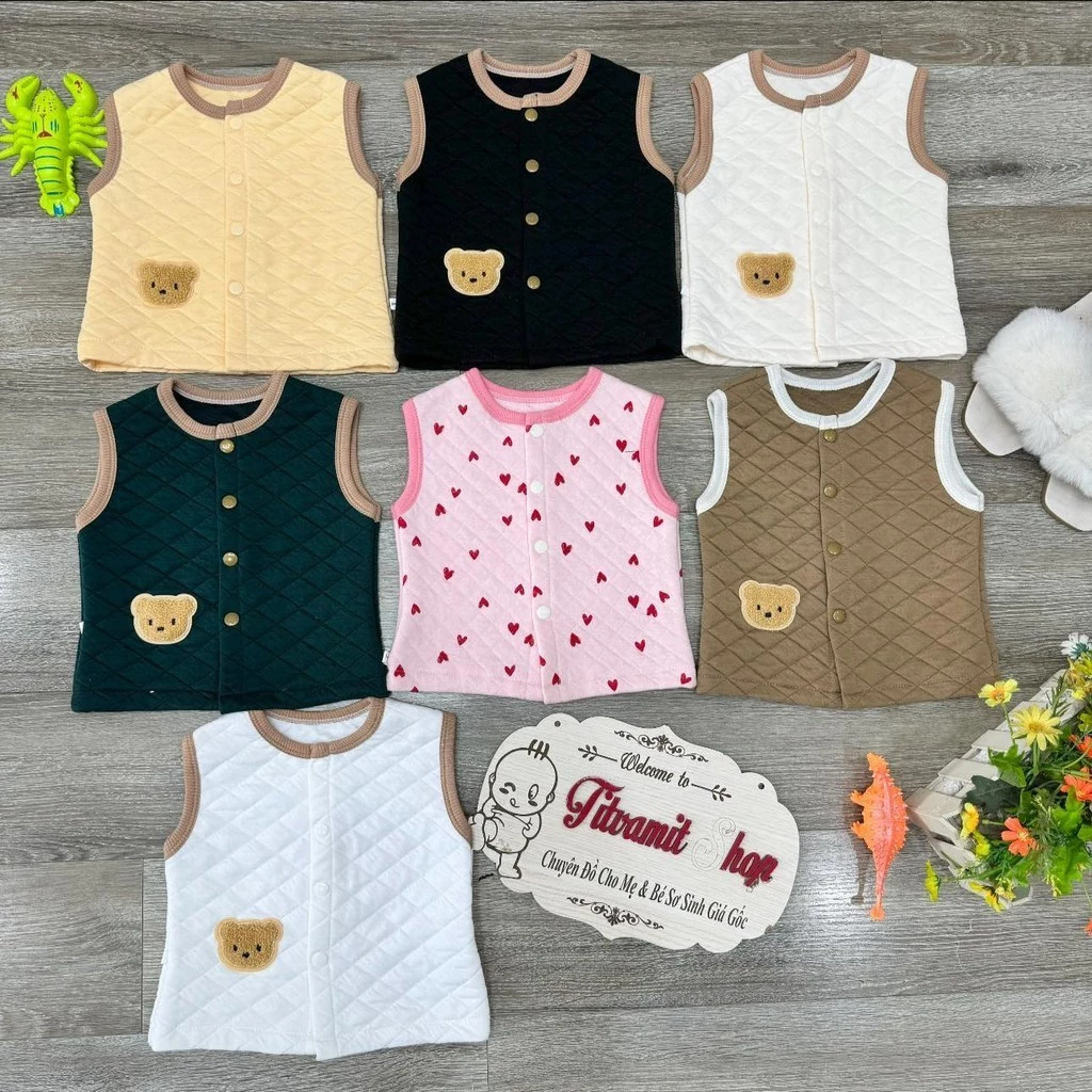 Áo gile trần bông mặt gấu khuy bấm, gile trần trám cho bé( MỖI MẦU 1 KIỂU CHẤT TRẦN BÔNG)