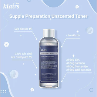 Nước Hoa Hồng Không Mùi Dưỡng Ẩm Da Và Làm Mềm Da Dear Klairs Supple Preparation Unscented Toner 180m