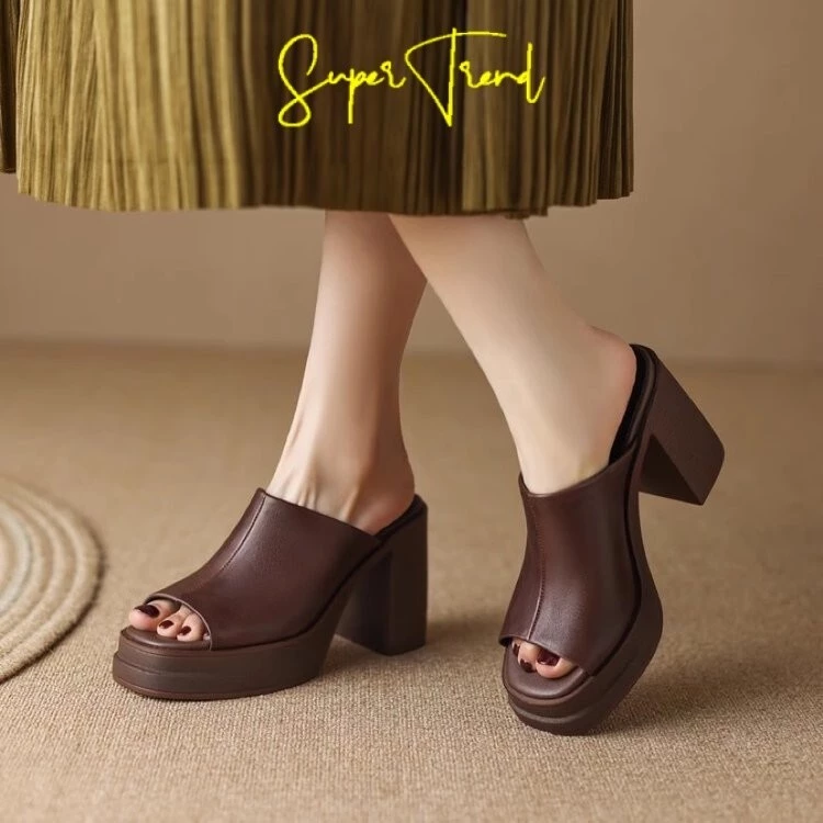 Đơn Giản Retro 8CM Giày Cao Gót Gót Dày PU Mùa Hè Người Nhỏ Mặc Bên Ngoài Nền Tảng Chống Thấm Nước Dép Đế Dày Ngoài Trời Chống Trơn Trượt Dép Dép Nữ F