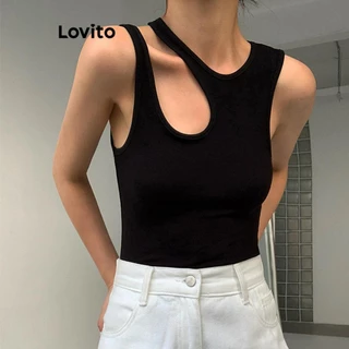 Áo kiểu Lovito bất đối xứng màu trơn phong cách thường ngày dành cho nữ LNL47016
