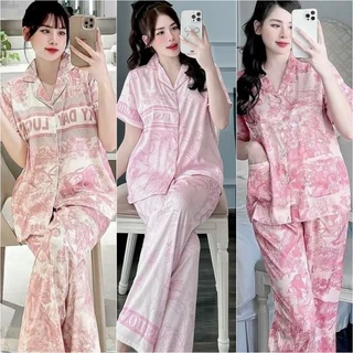 Bộ đồ ngủ JUSOKA pijama lụa gấm xước ánh kim in họa tiết sang chảnh