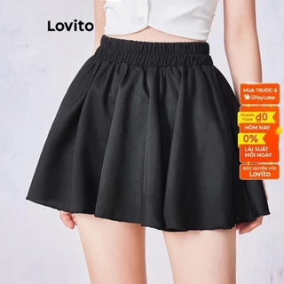 Quần short Lovito 2 trong 1 màu trơn dễ thương thời trang cho nữ L55AD088 (Đen)