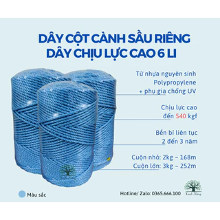 2kg-168m Dây cột cành sầu riêng lớn, dây thừng đa năng, dây chịu lực cao màu xanh 6li