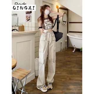 QINGXI quần ống rộng Quần Túi Hộp chic Popular Thông thường Fashion MO22128 17Z240426