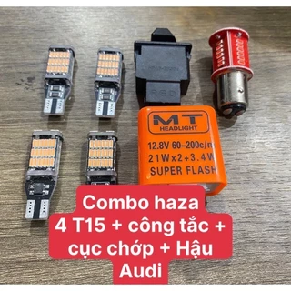 Combo hazard Wave/Vision 4 Bóng T15 + Hậu Audi + Công tắc + Chớp Cực Nhanh