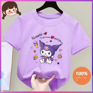 Trẻ Em Giai Điệu Cotton Nguyên Chất Áo Thun Tay Ngắn Kuromi Nửa Áo Thun Top Bé Gái Mùa Hè Thoáng Khí Anime Lớn Nhỏ Quần Áo Trẻ Em 4F67