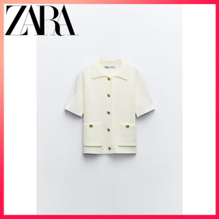 Zara24 sản phẩm mùa hè mới áo len dệt kim ngắn tay dành cho nữ