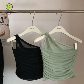 Qiuju Tank Top, Áo thun đeo vai co lại, Không cổ bó sát gợi cảm Áo Crop Cami Tops Nữ