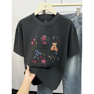 [Mới 100% Cotton] Hàng có sẵn Áo thun Hàn Quốc mùa hè dành cho nữ / nam Unisex Tees Quần áo cổ tròn tay ngắn thời trang Baju Perempuan Murah Lelaki Lengan Pendek Wanita Baggy