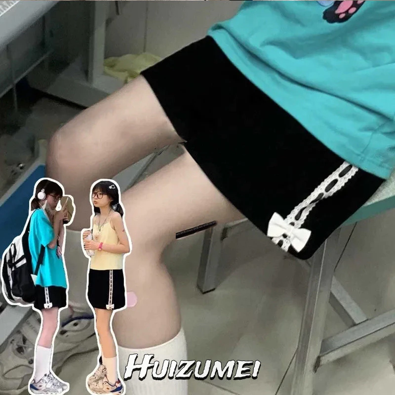 Huizumei Quần Short Nữ Ren Nơ Rời Size Lớn Quần ngắn ống rộng