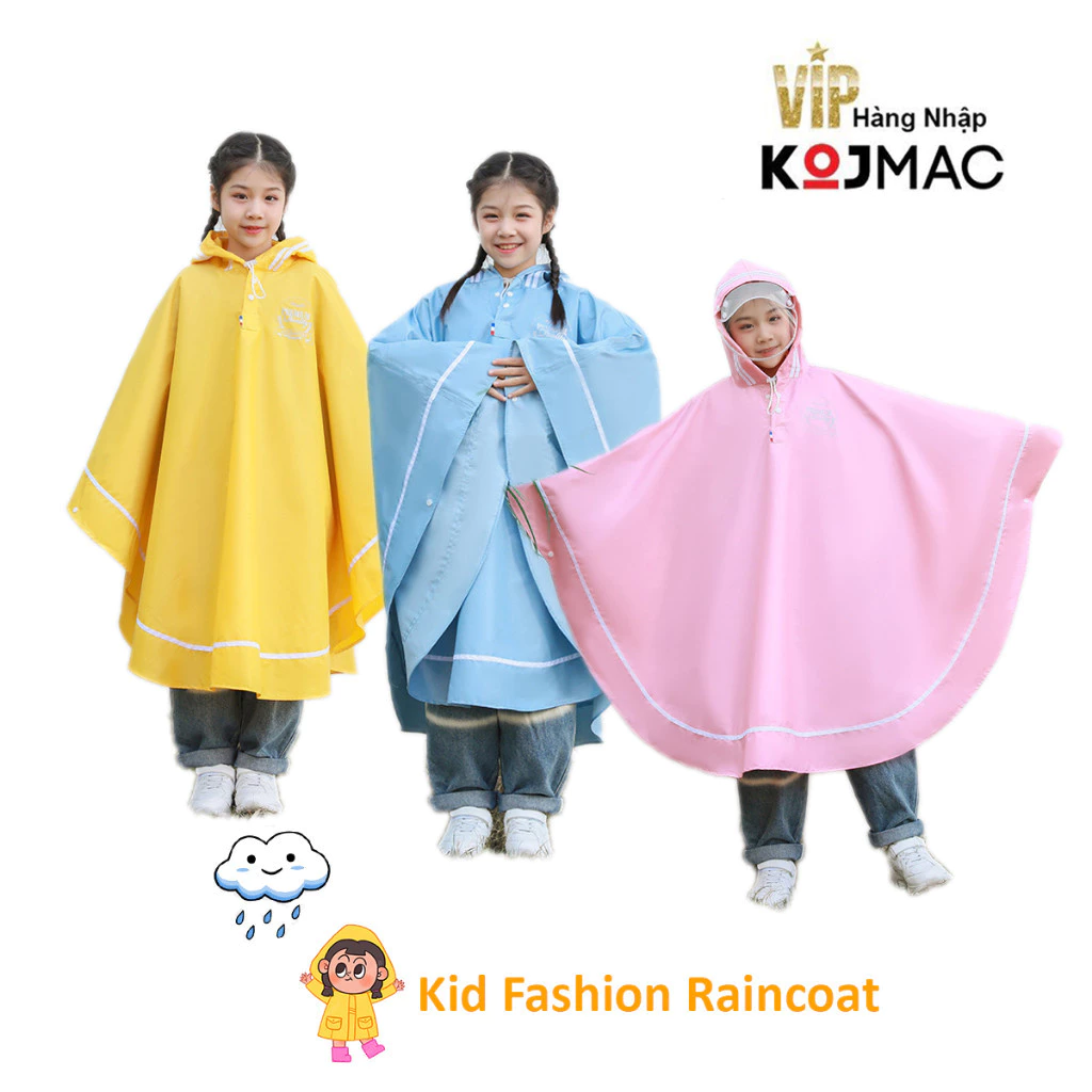 Áo Mưa Thời Trang Baby Có Nón Trùm Rộng Thông Minh Chống Thấm Tuyệt Đối ( Kid Raincoat Độ Phủ Tà Rộng Đeo Được Balo )