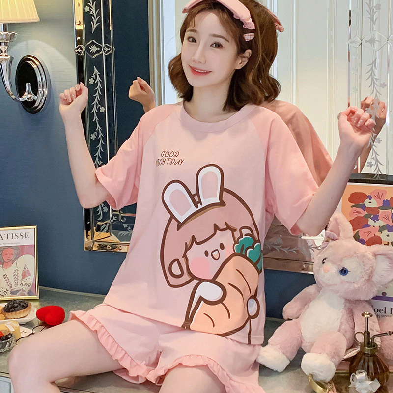 đồ bộ nữ mặc nhà đồ ngủ nữ in hình hoạt hình dễ thương form rộng chất cotton