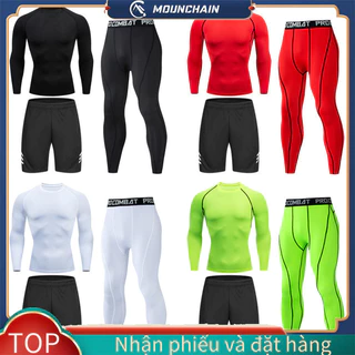 Mounchain 3 Bộ Chạy Bộ Nam Tập Gym Áo Thun Dài Tay Quần Rashguard Bộ Thể Thao Chặt Nam Nén Áo Sơ Mi Thể Dục