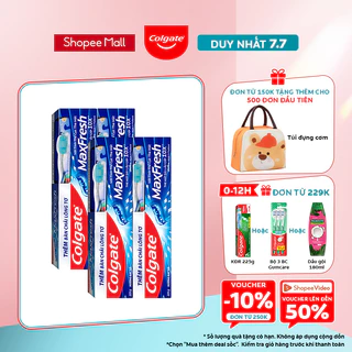 Bộ 4 Kem đánh răng Colgate Maxfresh bạc hà the mát 225g/tuýp tặng bàn chải đánh răng lông mềm