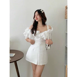 🌸 Áo croptop trễ vai tay phồng ren hoa nổi có sẵn đệm mút 🌸 sake