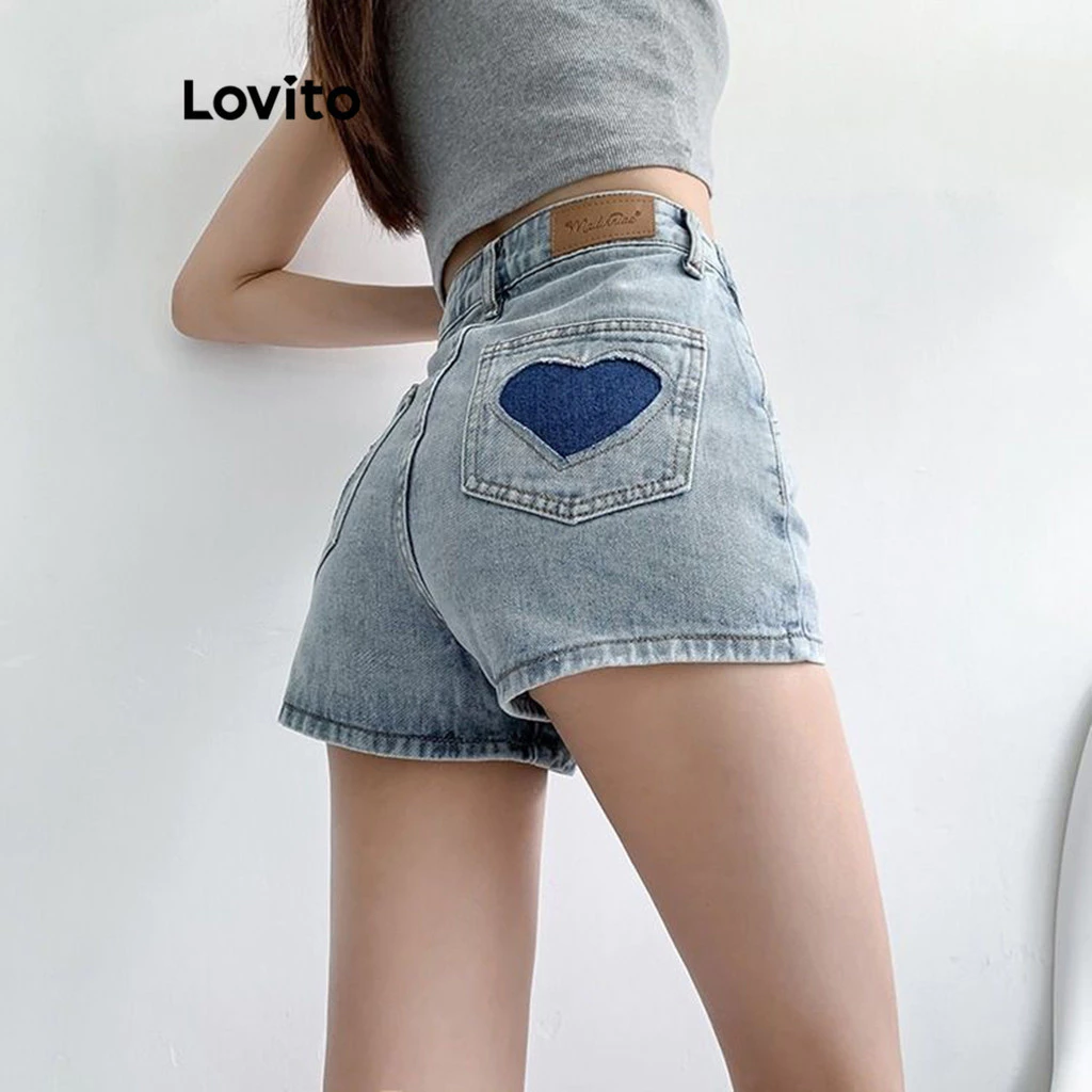 Lovito Quần short denim trơn đơn giản và thoải mái cho nữ LNA61274