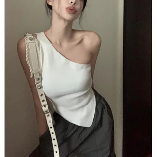 Milyfashion 2024 Slanted Vai Camisole Nữ Xuân Hè Mặc Bên Trong Mặc Ngoài Cô Gái Nóng Đáy Áo Sơ Mi Ngắn Không Đều Top