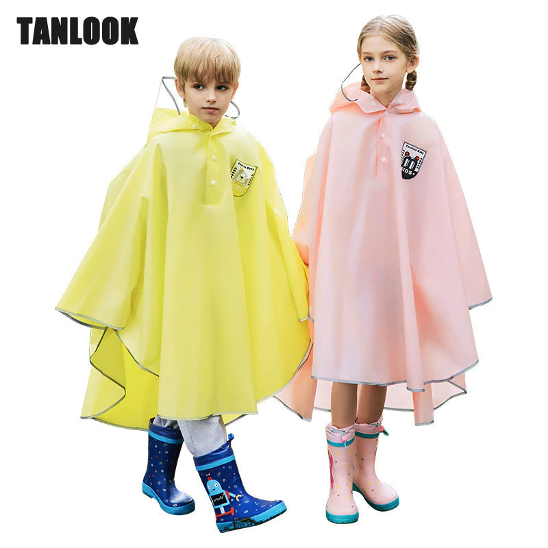 Áo mưa trẻ em Tanlook có túi ẩn, quần áo chống mưa đi xe bằng pin, poncho dài chống thấm nước dày dặn cho trẻ trung và lớn đi học