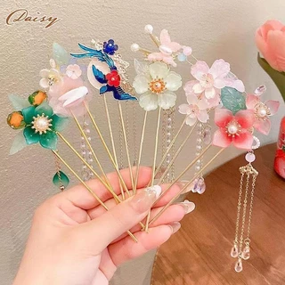 Daisy Tóc hoa trẻ em với phong cách cổ xưa Đồ trang trí Hanfu tua rua kẹp tóc bước lắc