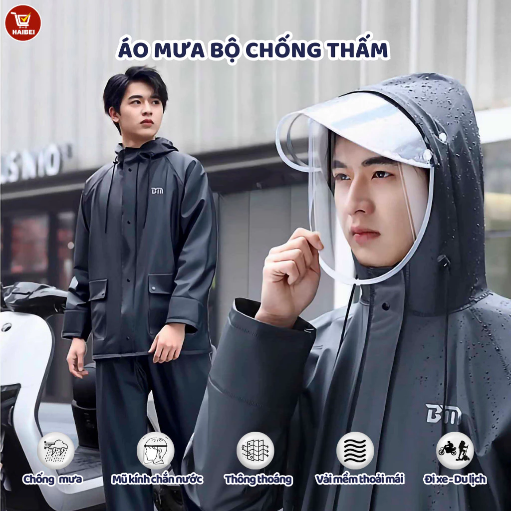 Áo mưa chống thấm nước thời trang chất lượng cao có in phản quang và mũ trùm đầu có thể điều chỉnh, túi chống thấm nước