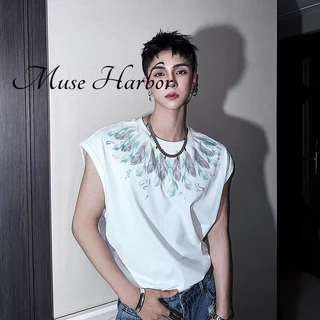 Muse HARBOR Áo vest in hình nặng phong cách Mỹ dành cho nam