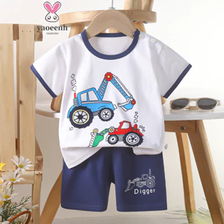 【YAOEENH】73-130cm Mùa Hè Trẻ Em Hoạt Hình Quần Short Tay Ngắn Phù Hợp Với Bé Trai Bé Gái Phong Cách Mỏng Cotton Nguyên Chất Rời Thường Ngày Hai Mảnh Phù Hợp Với Hàng Sẵn Có Vận Chuyển Nhanh