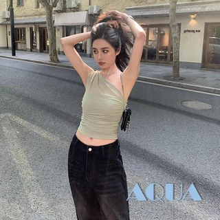 Anana-womens Một Vai Áo Lưới Ruched Dây Đeo Xoắn Không Lưng Crop Top