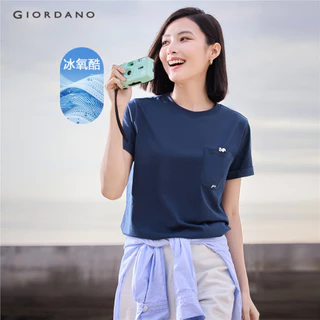 Áo thun GIORDANO 05324403 tay ngắn thêu họa tiết mát lạnh cho nữ