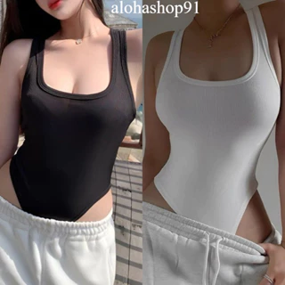 ÁO BODY JUMSUIT TRƠN BA LỖ CHẤT TĂM LẠNH CO GIÃN VỀ 2 MÀU TRẮNG, ĐEN alohashop91