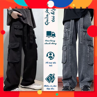 Quần jean túi hộp nam nữ ống rộng suông, Quần hộp nam kaki cargo pants unisex nhiều túi FABUMAN hiphop style boy phố