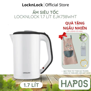 Ấm đun siêu tốc LocknLock 1.7L Chính hãng, Inox 2 lớp công suất cao 1800W EJK738WHT - HAPOS MALL OFFICIAL