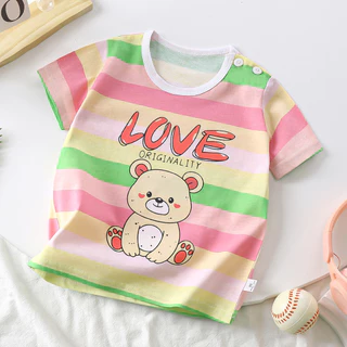 Trẻ Em Tay Ngắn Cotton Nguyên Chất Mùa Hè Phong Cách Mới 2024 Áo Thun Bé Trai Hoạt Hình Bé Gái Tay Ngắn Hàn Quốc Áo Quần Áo Trẻ Em
