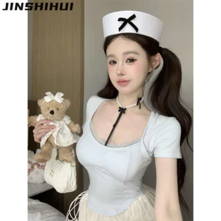 JINSHIHUI áo phông áo thun nữ croptop baby tee thời trang phổ biến Đơn giản Fashion WTX24607DZ 23Z240608