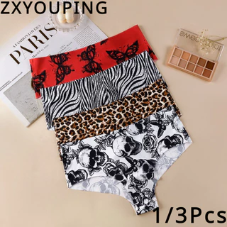 Zxyouping 1 / 3 Quần Liền Mạch Plus Kích Thước Quần Lót Nữ Quần Lót Ice Silk Giữa Eo Da Báo Thể Dục Thể Thao M-XL